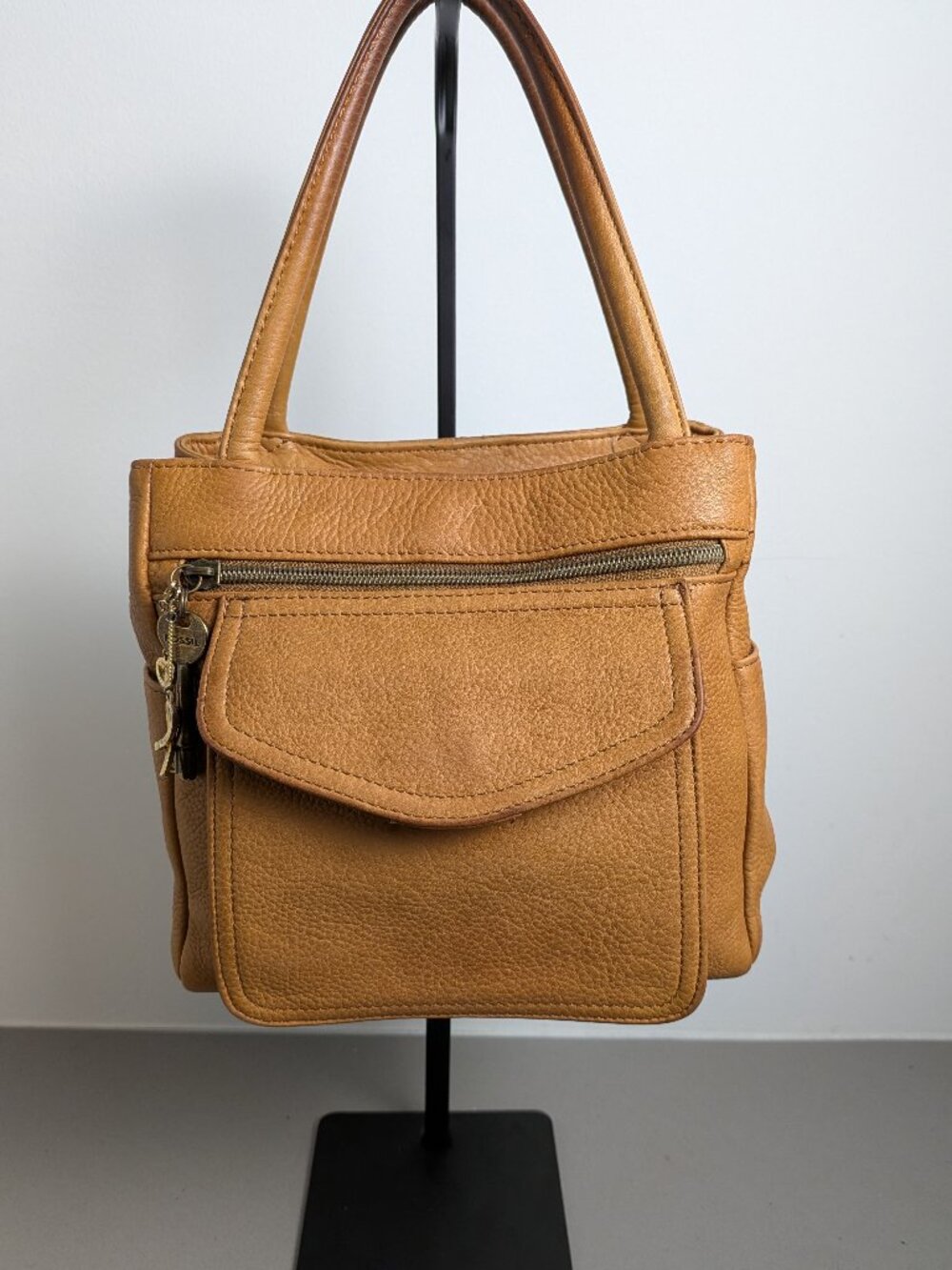Vintage Fossil Caramel Brown Pebbled Leather Purse Shoulder Bag